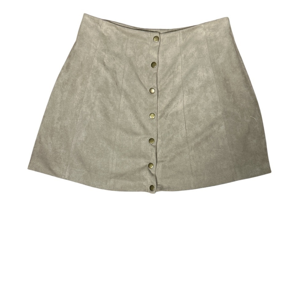Altar’d State Suede Faux Button Front Mini Skirt Women’s Size Large Taupe boho